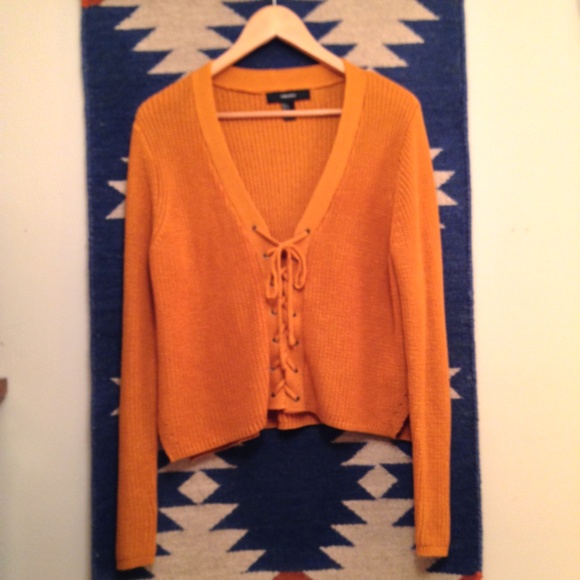 Forever 21 Sweaters - Pumpkin Lace Up Front Cardigan